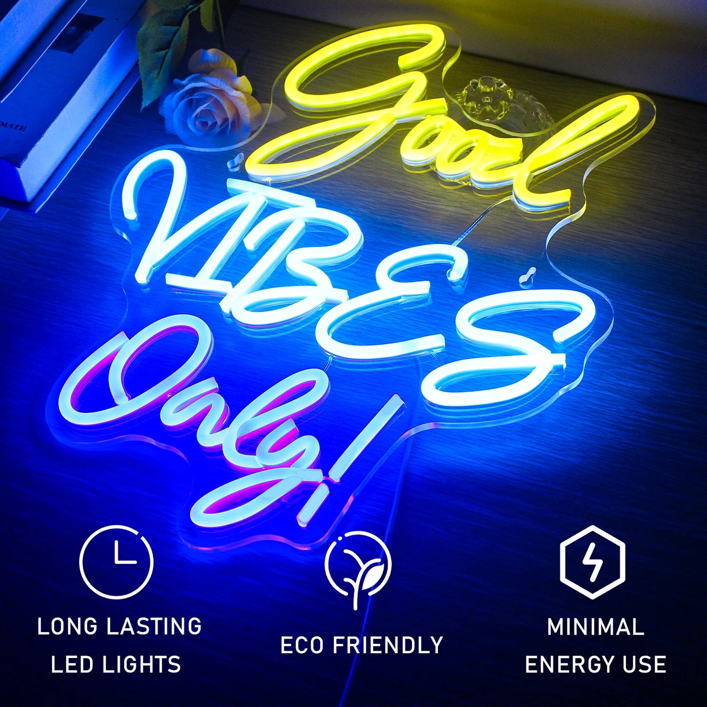 Good Vibes Only 5V USB LED Neonskylt - Prisvänlig