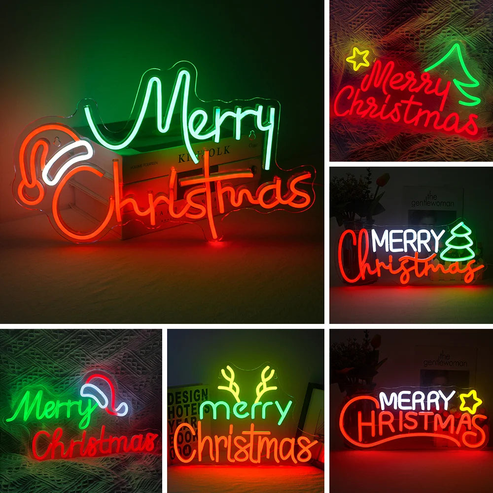 En levande LED-neonskylt som visar orden "God Jul" i ett elegant och festligt kursivt typsnitt.