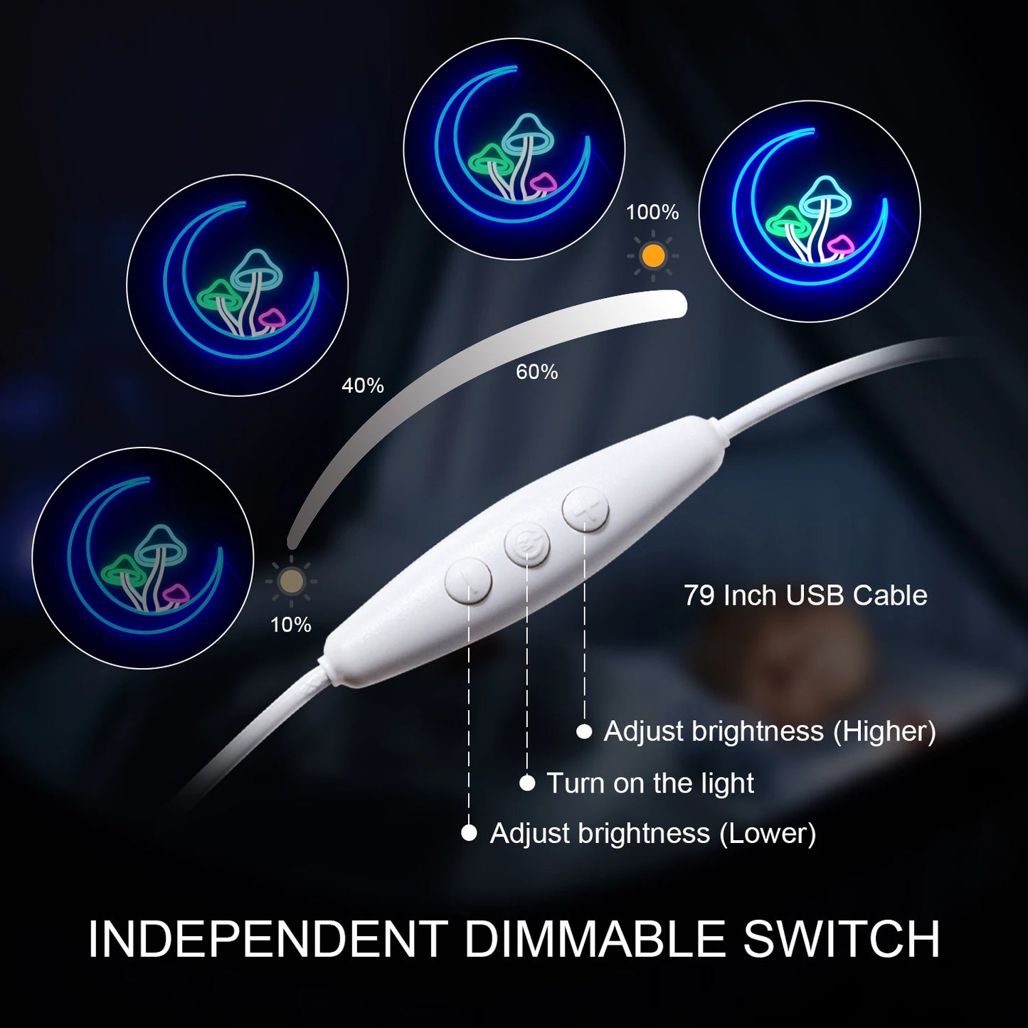 Moon Mushroom 5V USB LED Ljusskylt - Budgetvänlig