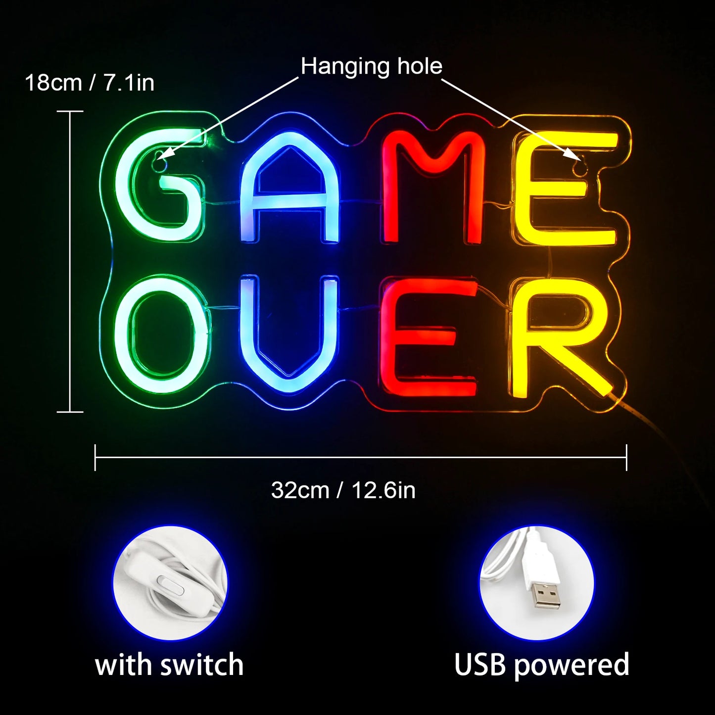 Game Over 5V USB LED Ljusskylt - Prisvänlig