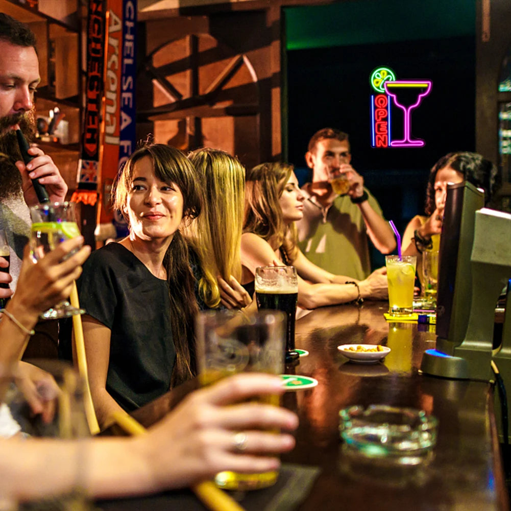 Cocktails Öppet 5V USB LED Ljusskylt - Prisvärd