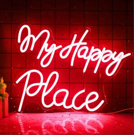 My Happy Place 5V Mini USB LED Neonskylt - Budgetvänlig