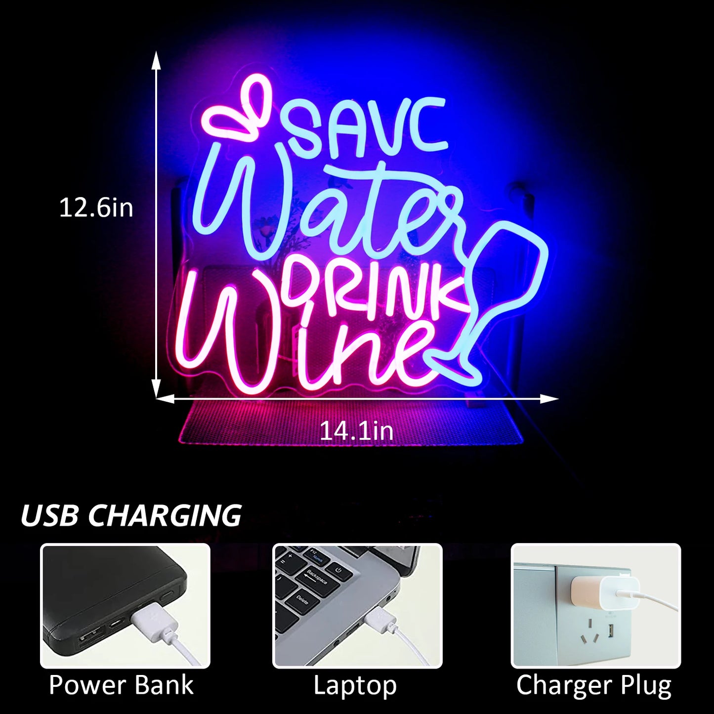 Spara Vatten Drick Vin 5V USB LED Ljusskylt - Prisvänlig