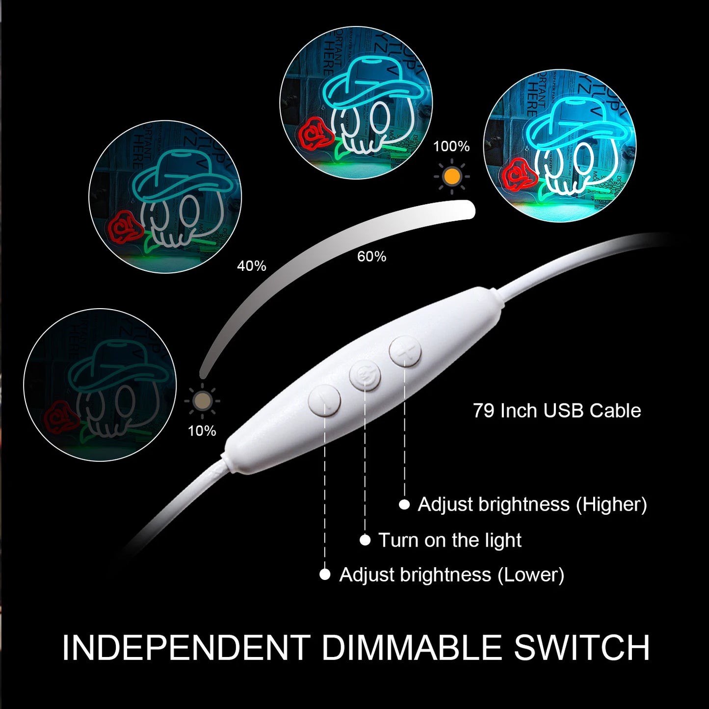 Cowboy Skalle Ros 5V USB LED Ljusskylt - Budgetvänlig