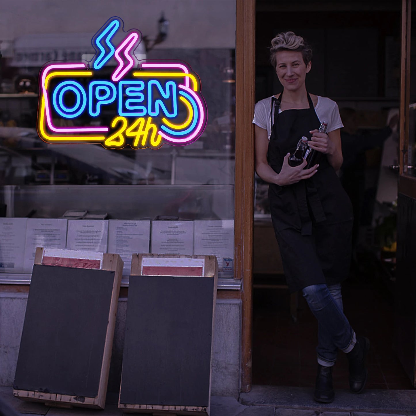 24 Timmar Öppet 5V USB LED Ljusskylt - Budgetvänlig