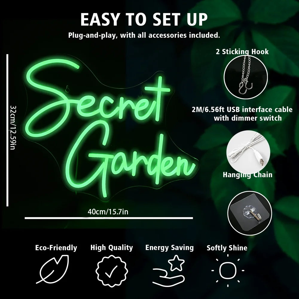 Secret Garden 5V USB LED Neonskylt - Prisvärd