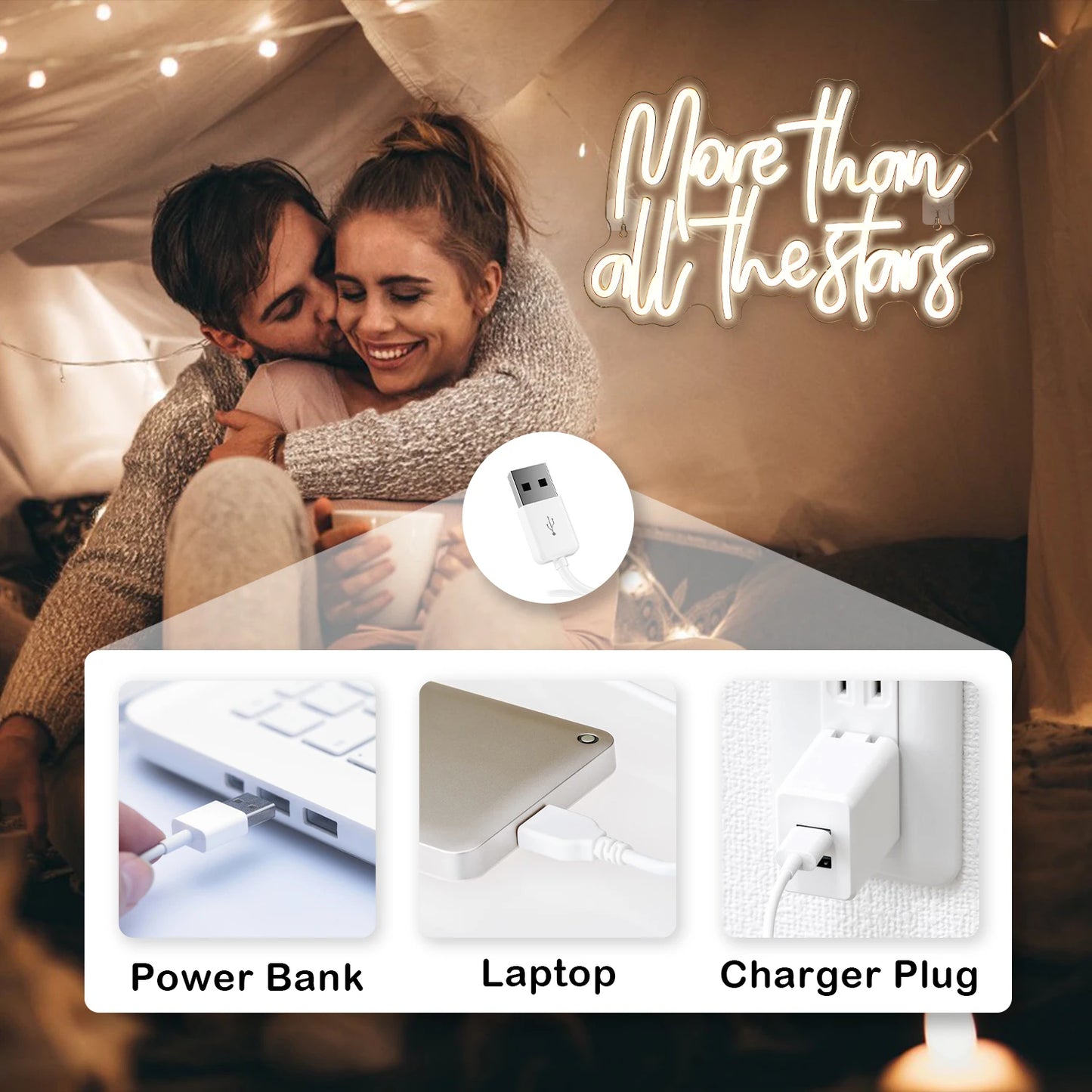 More Than All The Stars 5V USB LED Ljusskylt - Budgetvänlig