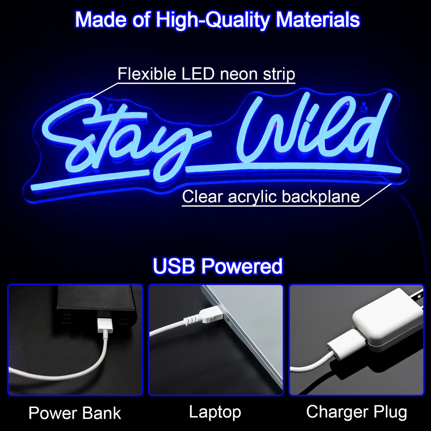 Stay Wild 5V USB LED Ljusskylt - Budgetvänlig
