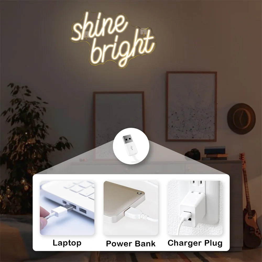 Shine Bright 5V USB LED Ljusskylt - Prisvänlig