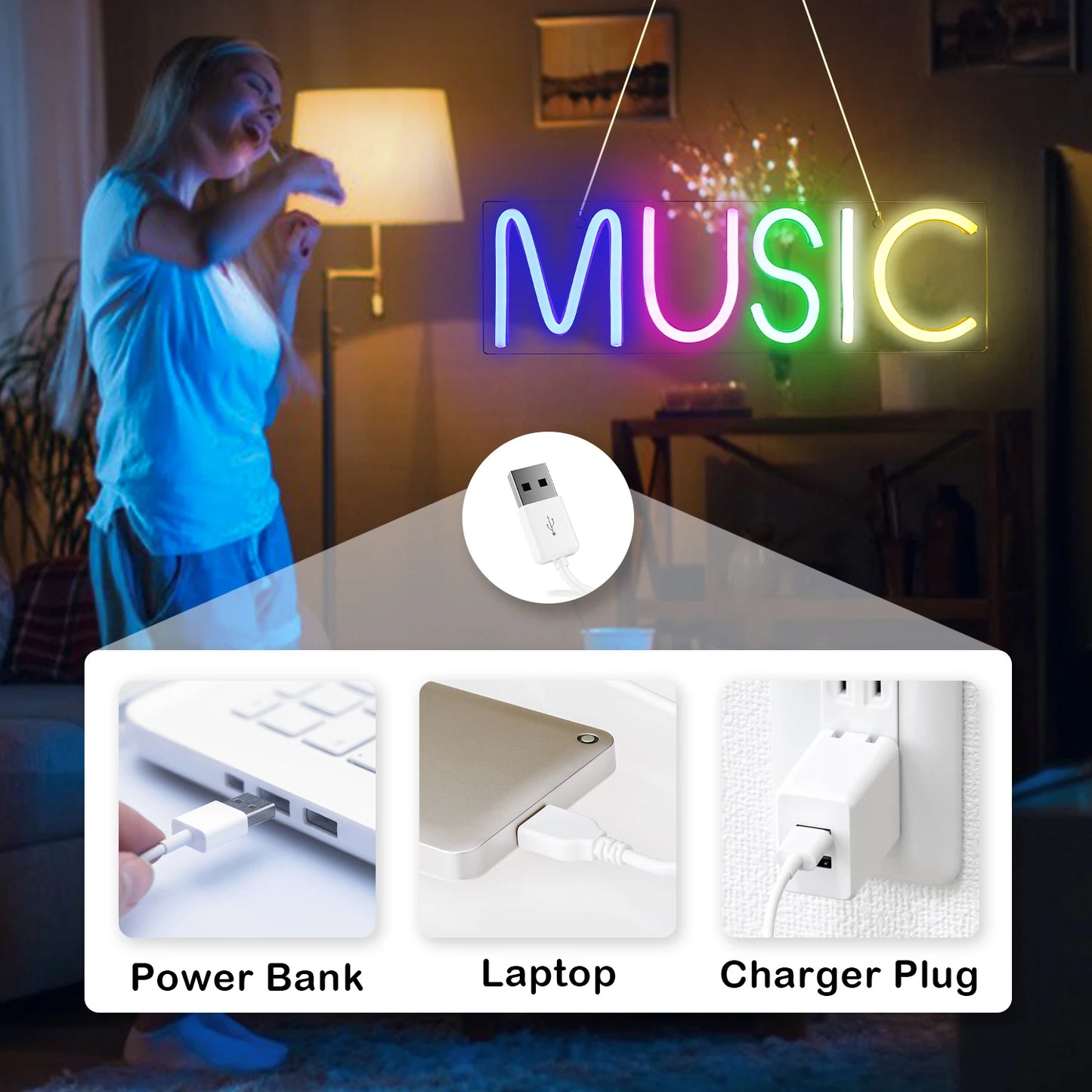 Musik 5V USB LED Ljusskylt - Budgetvänlig