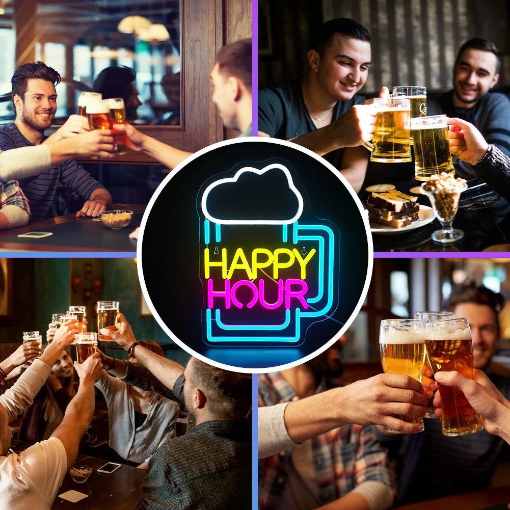 Vin Glas Happy Hour 5V USB LED Ljusskylt - Prisvänlig