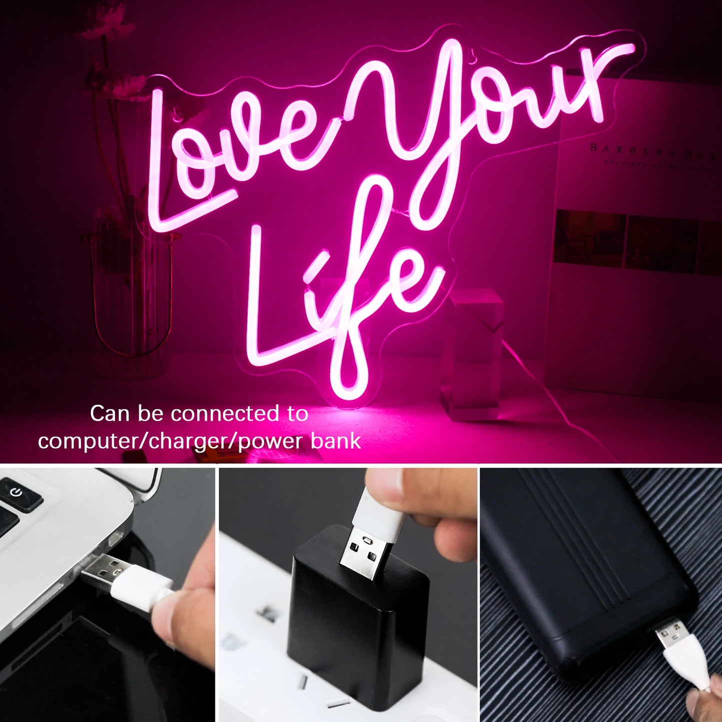 Älska Ditt Liv 5V USB LED Ljusskylt - Prisvärd