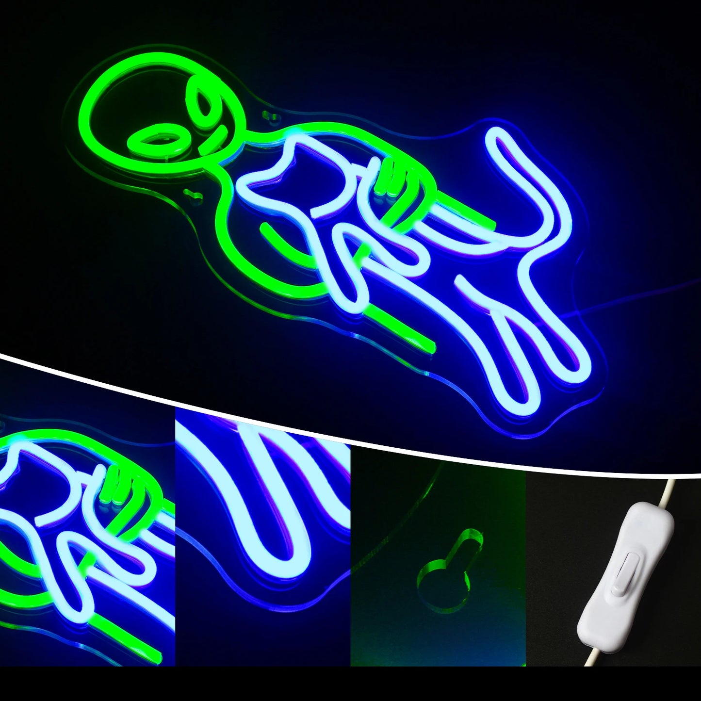 Grön Alien 5V USB LED Ljusskylt - Budgetvänlig