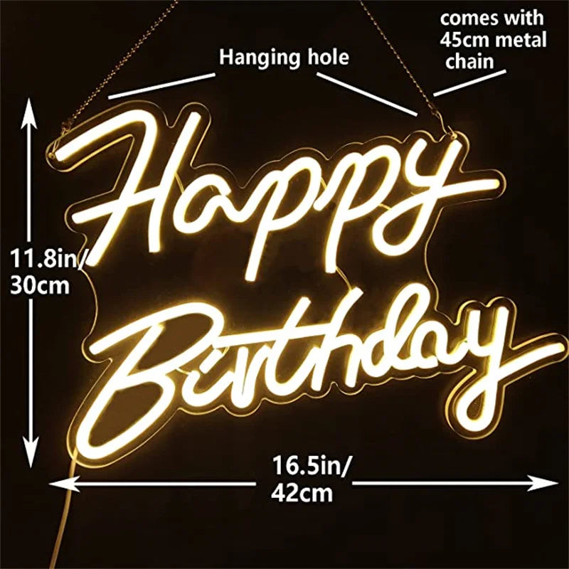 Happy Birthday 5V USB LED Neonskylt - Budgetvänlig