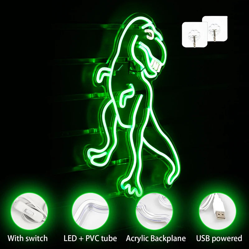 Theartneon Roliga Dinosaurier 5V Mini USB LED Neonskylt - Budgetvänlig