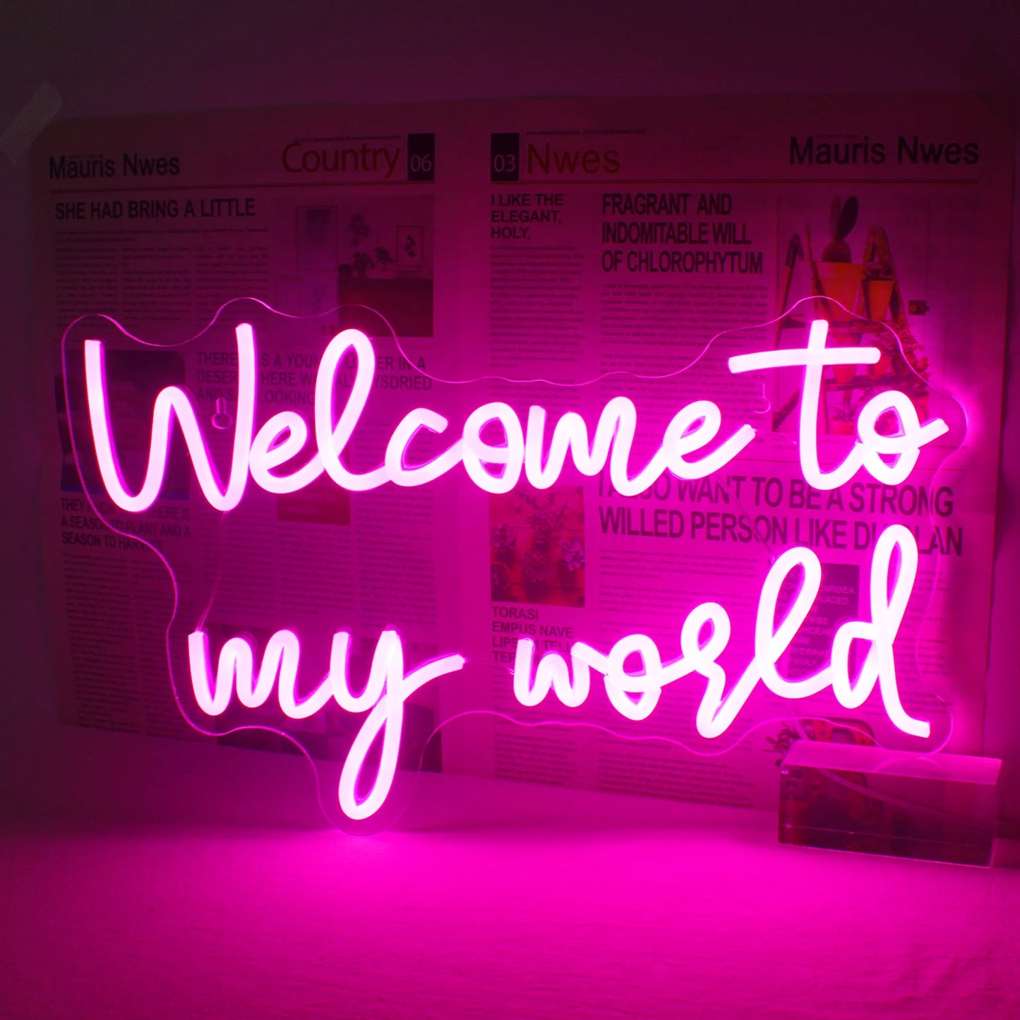 "Bild av en levande LED-neonskylt i ett stilfullt skrifttypsnitt, glödande i en ljus och glad nyans.