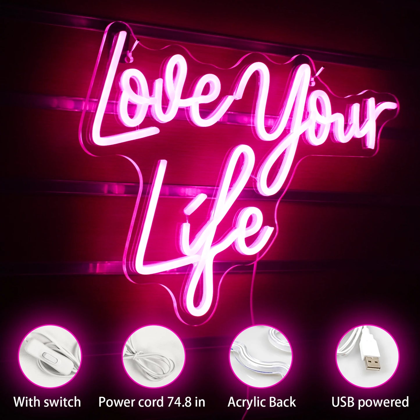 Älska Ditt Liv 5V USB LED Ljusskylt - Prisvärd