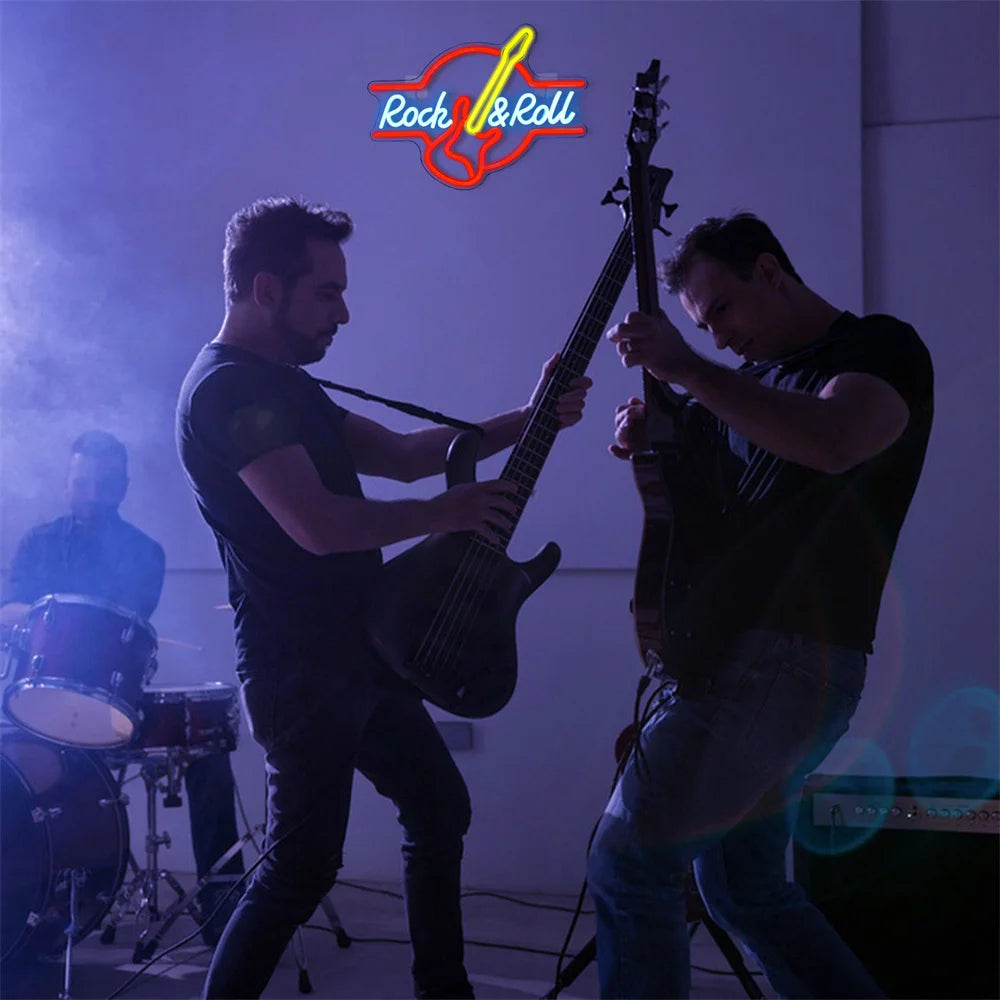 Gitarr Rock and Roll 5V USB LED Ljusskylt - Budgetvänlig