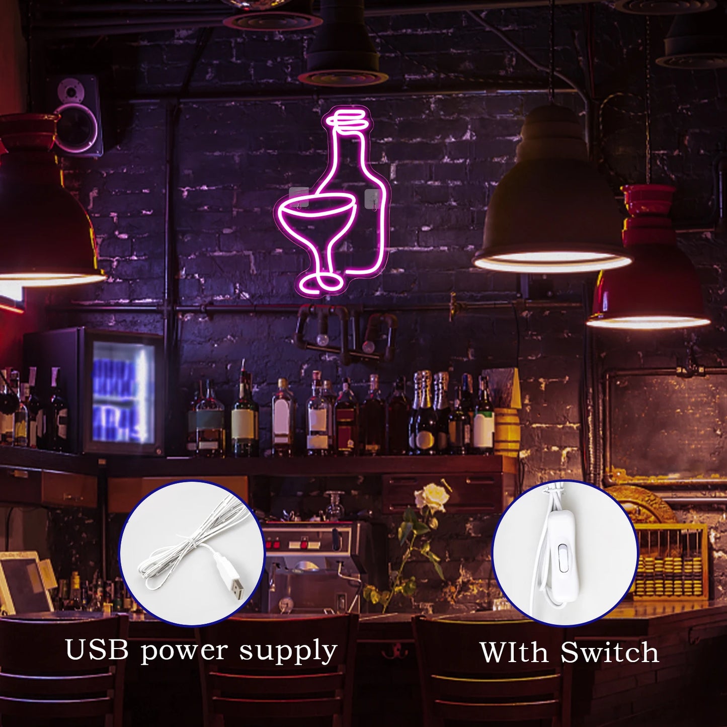 Vin Glas 5V USB LED Ljusskylt - Prisvärd