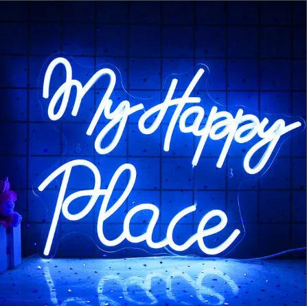 My Happy Place 5V Mini USB LED Neonskylt - Budgetvänlig