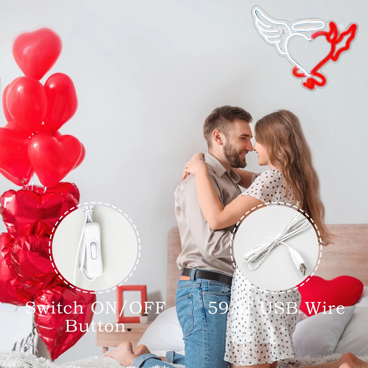 Hjärta 5V USB LED Ljusskylt - Prisvänlig