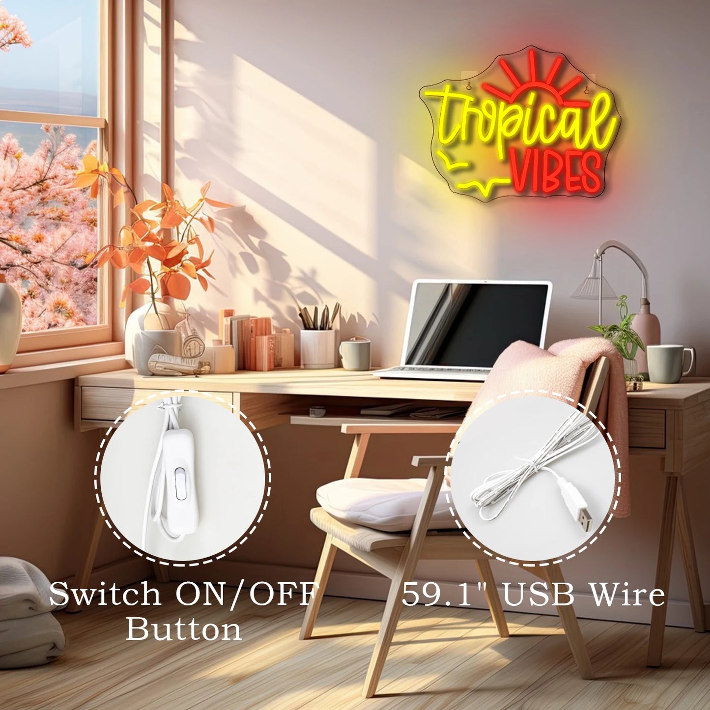 Tropical Vibes 5V USB LED Ljusskylt - Prisvänlig