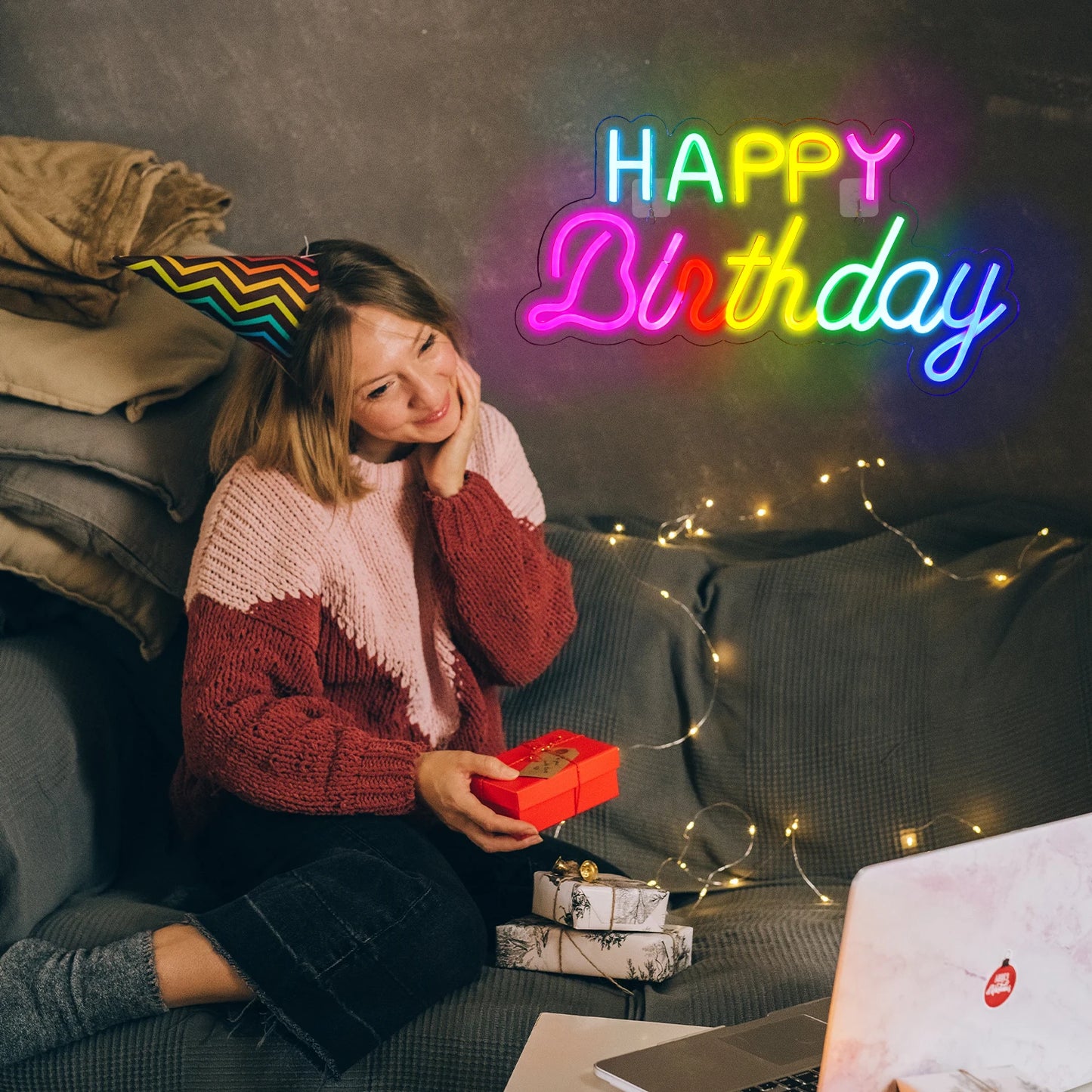 Happy Birthday 5V USB LED Ljusskylt - Budgetvänlig
