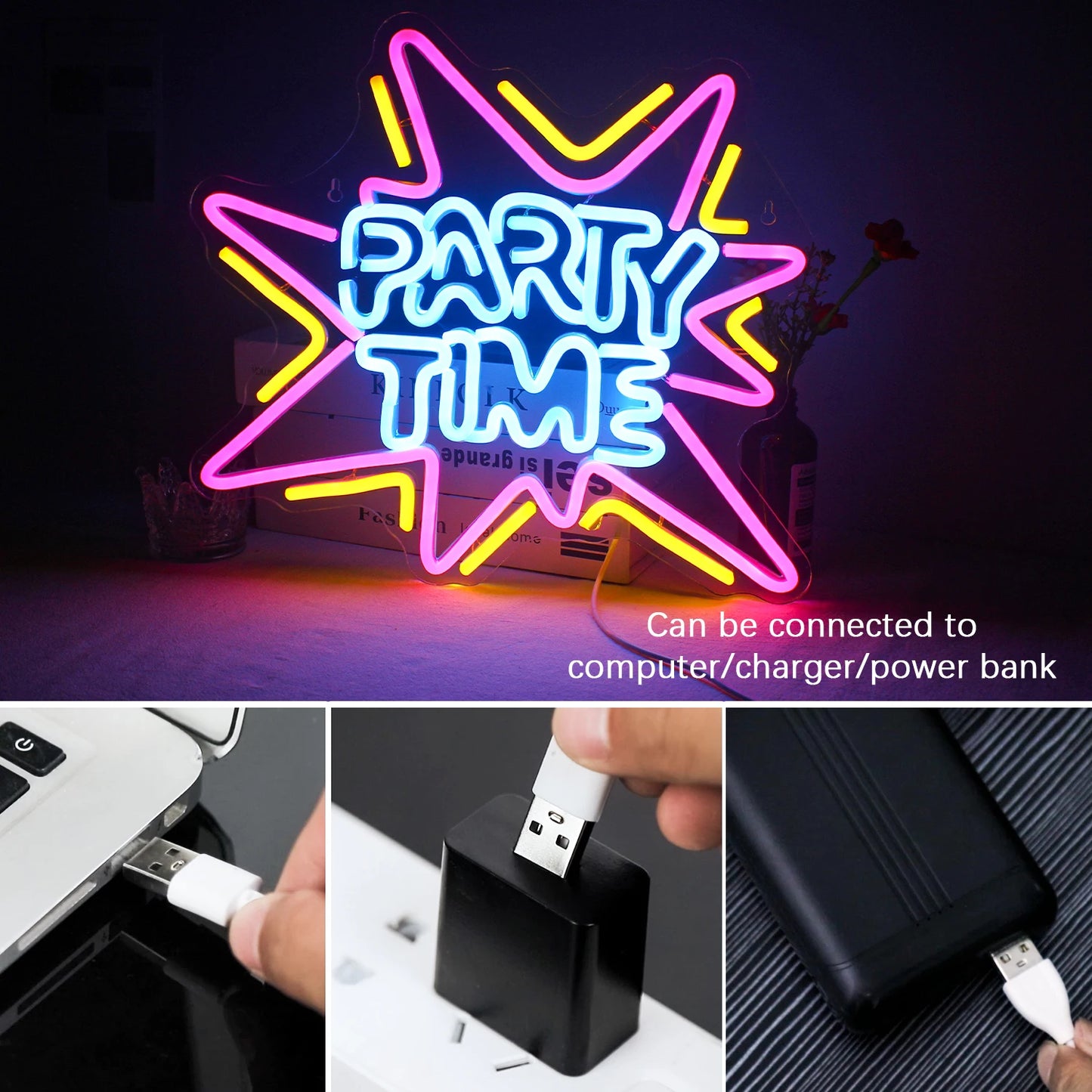 Party Time 5V USB LED Neonskylt - Prisvärd