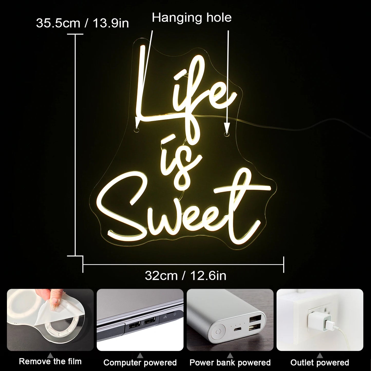 Life is Sweet 5V USB LED Ljusskylt - Budgetvänlig