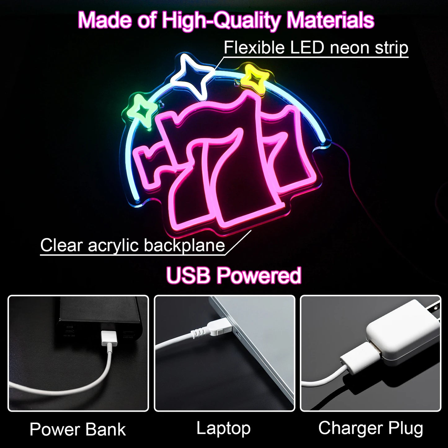 Lucky 777 5V USB LED Ljusskylt - Budgetvänlig