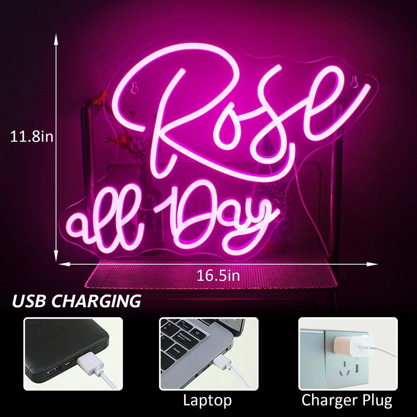 Rose all Day 5V USB LED Ljusskylt - Prisvärd