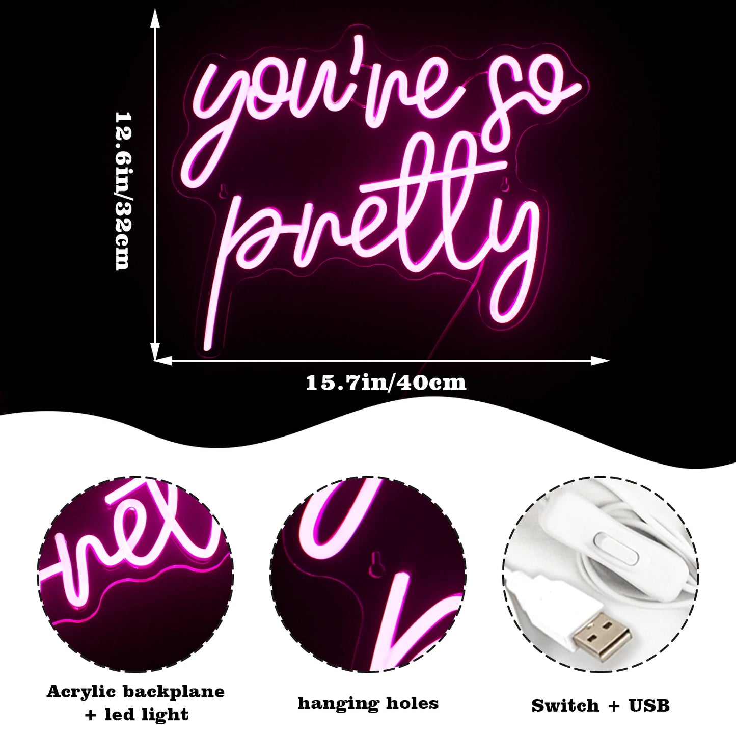 Du är så fin 5V USB LED Ljusskylt - Prisvänlig