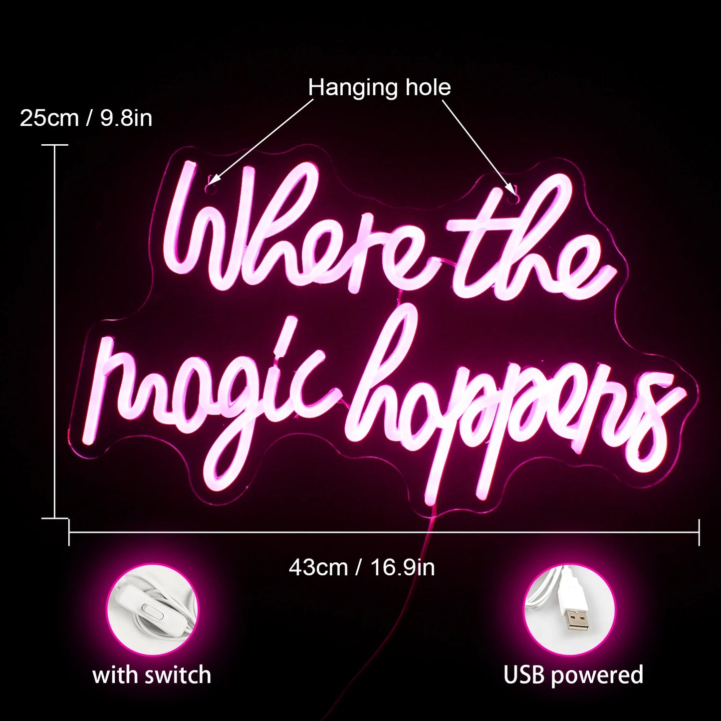 Where The Magic Happens 5V USB LED Ljusskylt - Budgetvänlig