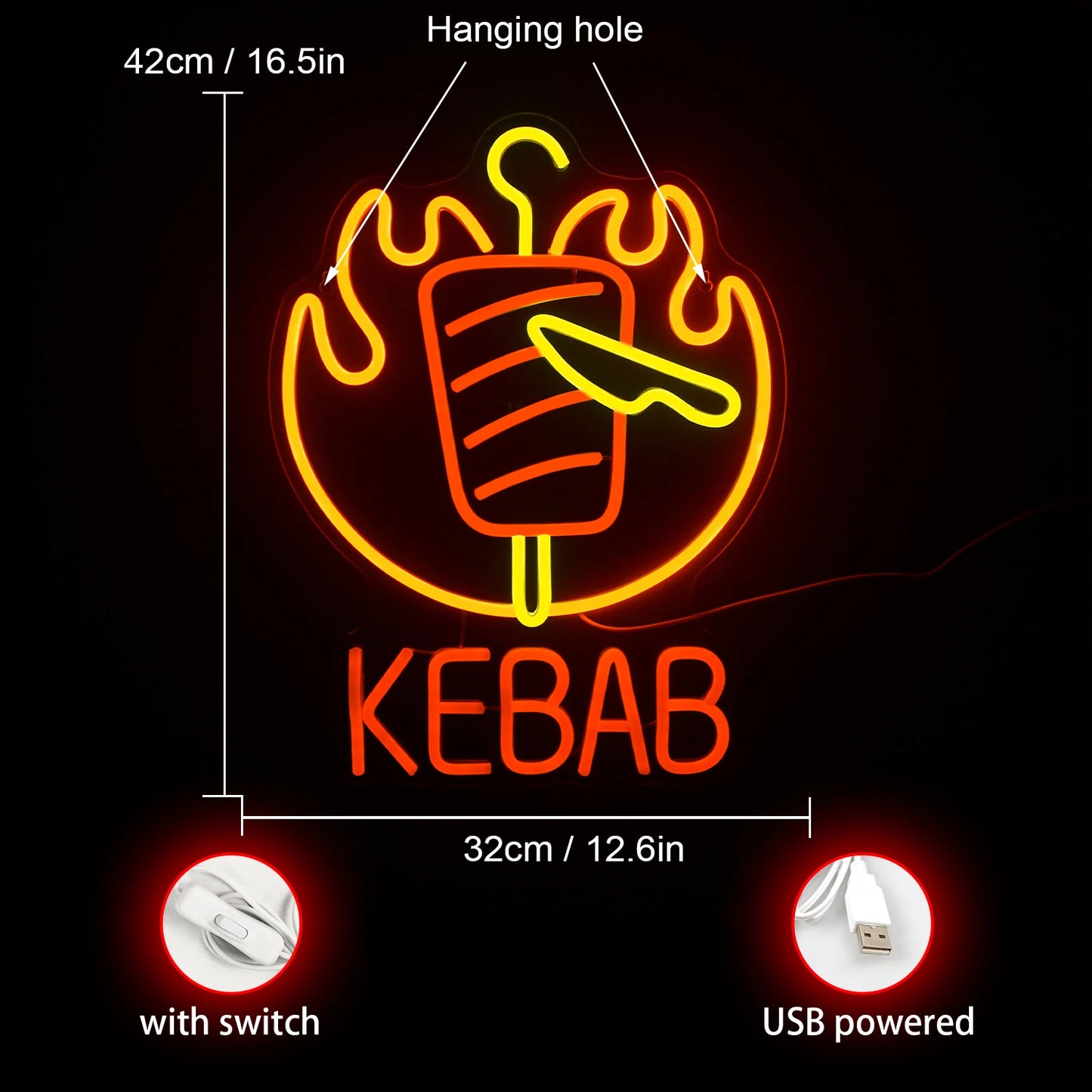 Kebab 5V USB LED Ljusskylt - Prisvärd
