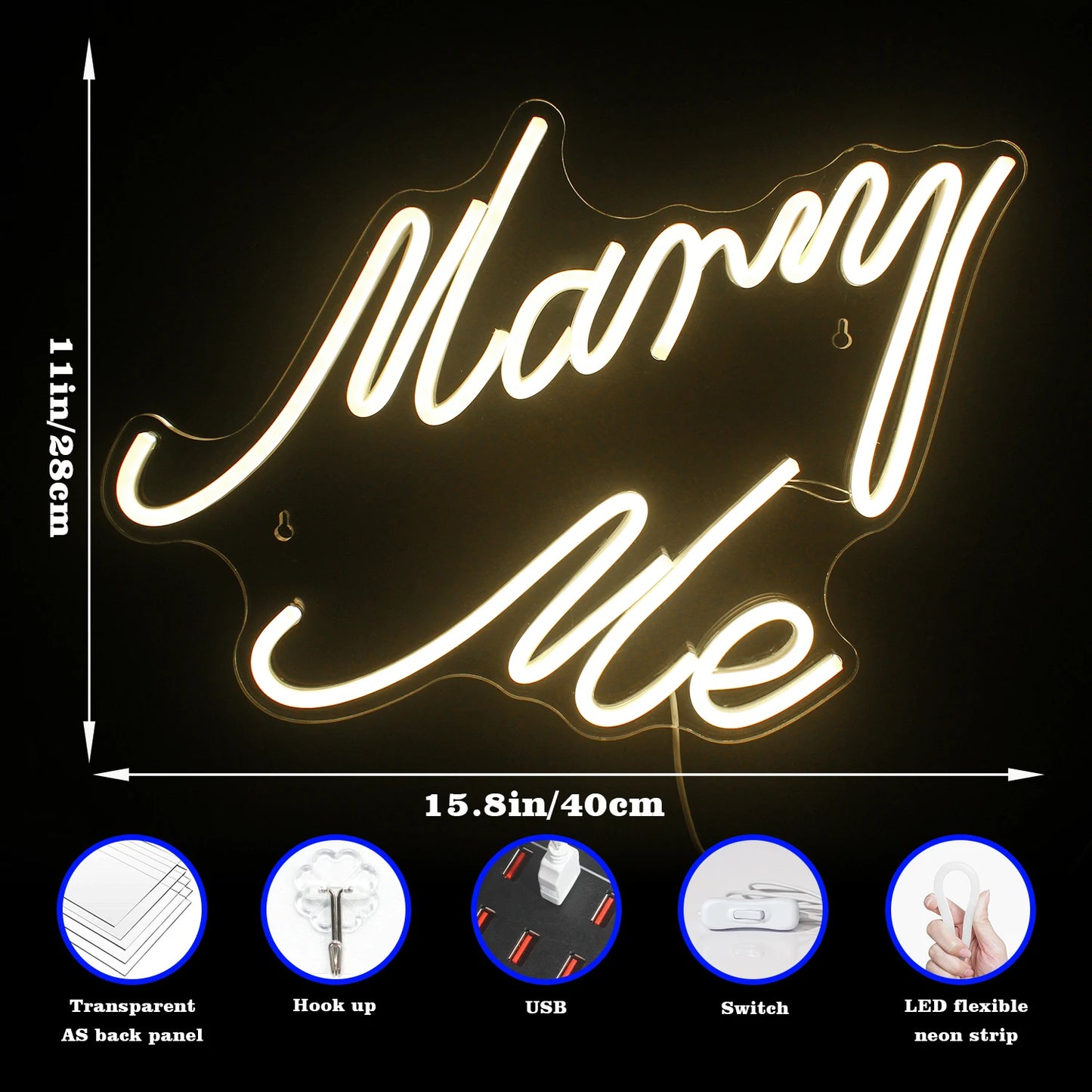 Marry Me 5V USB LED Ljusskylt - Prisvärd