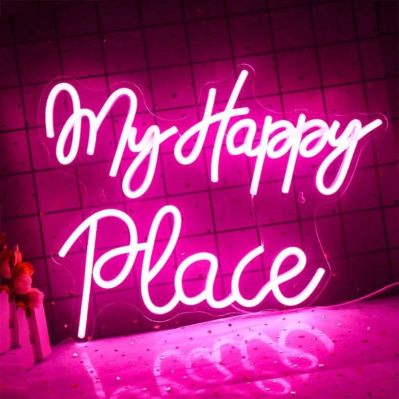 My Happy Place 5V Mini USB LED Neonskylt - Budgetvänlig