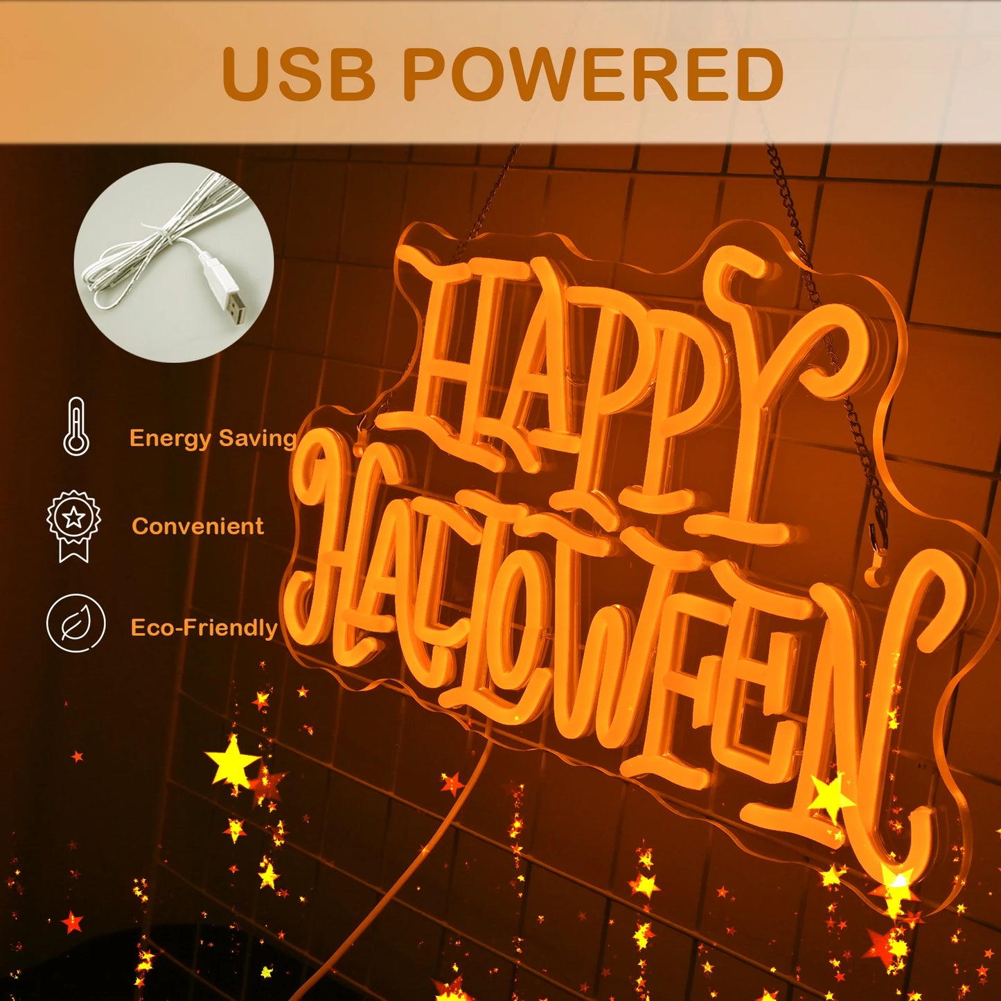 Glad Halloween 5V USB LED Ljusskylt - Prisvärd