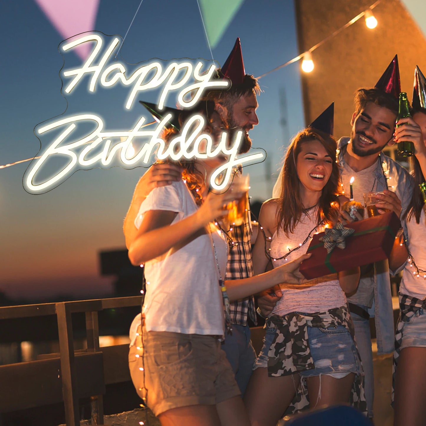 Happy Birthday 5V USB LED Neonskylt - Budgetvänlig