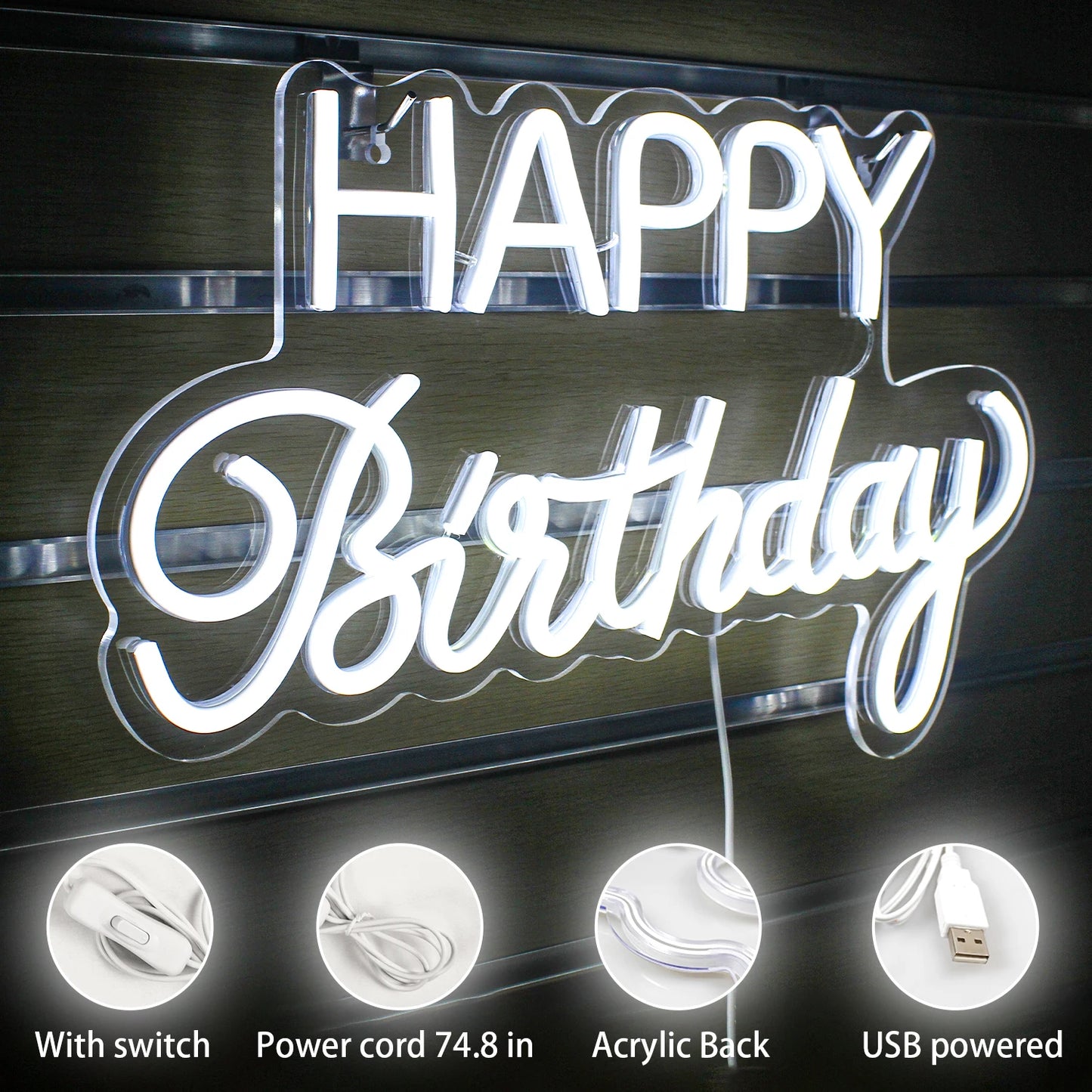 Happy Birthday 5V USB LED Ljusskylt - Prisvänlig