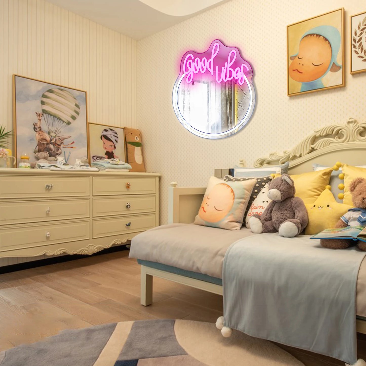 Good Vibes Spegel 5V USB LED Ljusskylt - Prisvärd