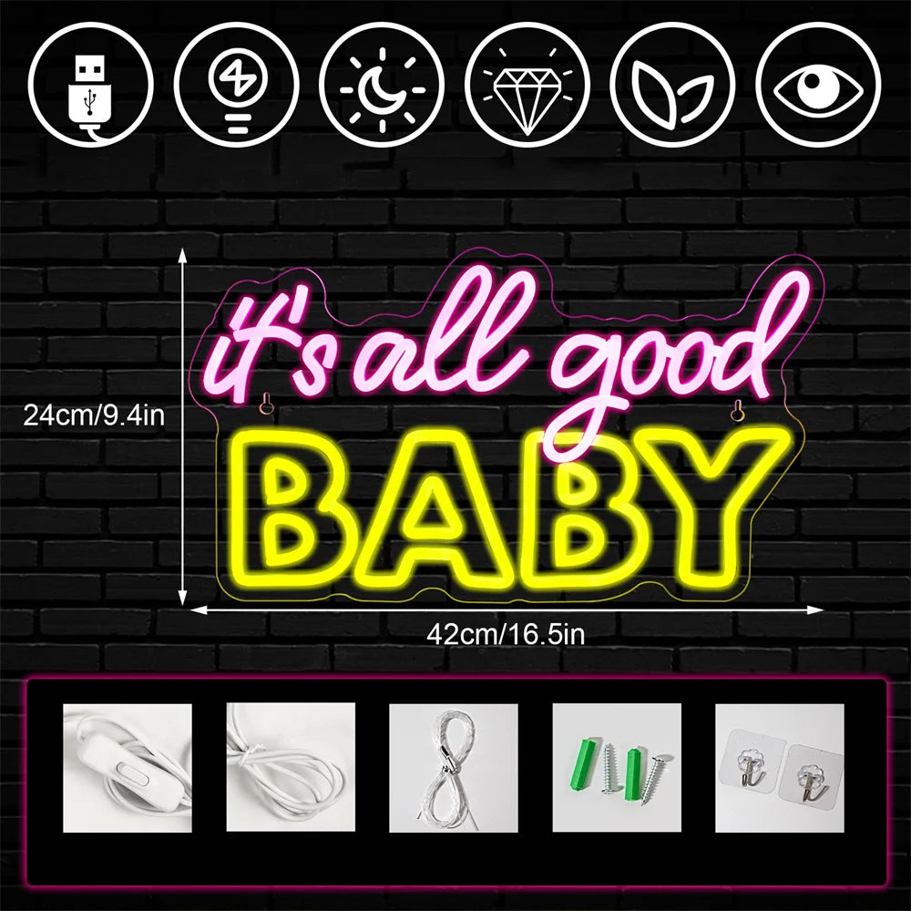 It's All Good Baby 5V USB LED Ljusskylt - Plånboksvänlig
