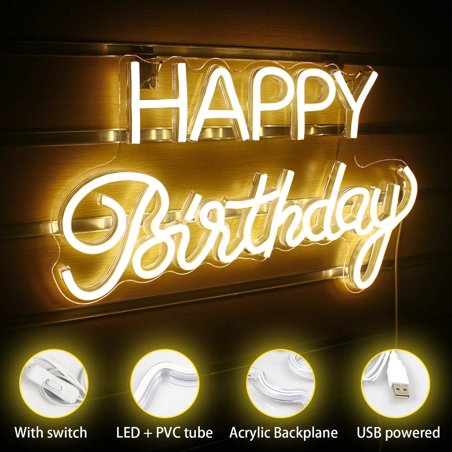 Happy Birthday 5V USB LED Ljusskylt - Prisvänlig