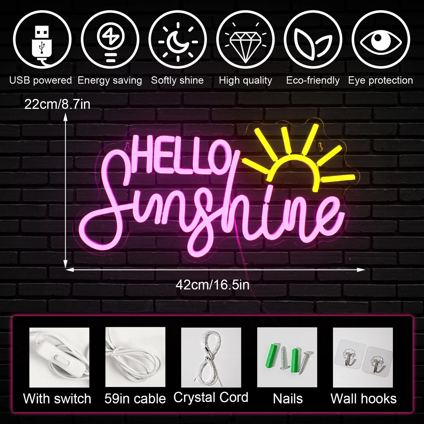 Hello Sunshine 5V USB LED Ljusskylt - Prisvänlig
