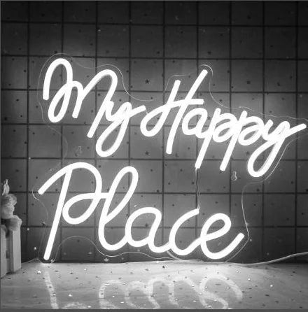 My Happy Place 5V Mini USB LED Neonskylt - Budgetvänlig