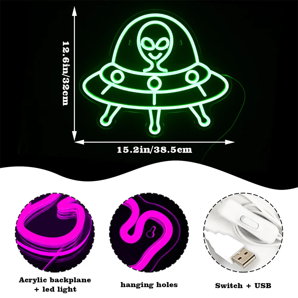 Grön Alien 5V USB LED Ljusskylt - Budgetvänlig