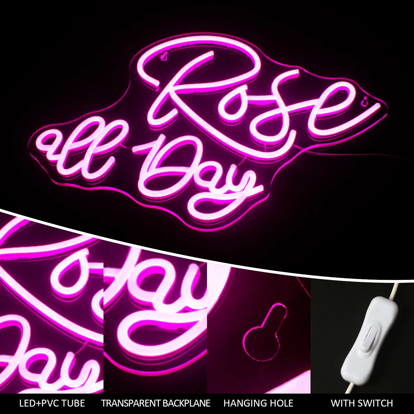 Rose all Day 5V USB LED Ljusskylt - Prisvärd