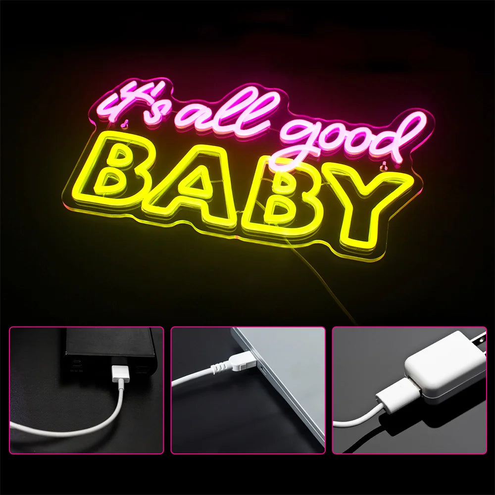 It's All Good Baby 5V USB LED Ljusskylt - Plånboksvänlig