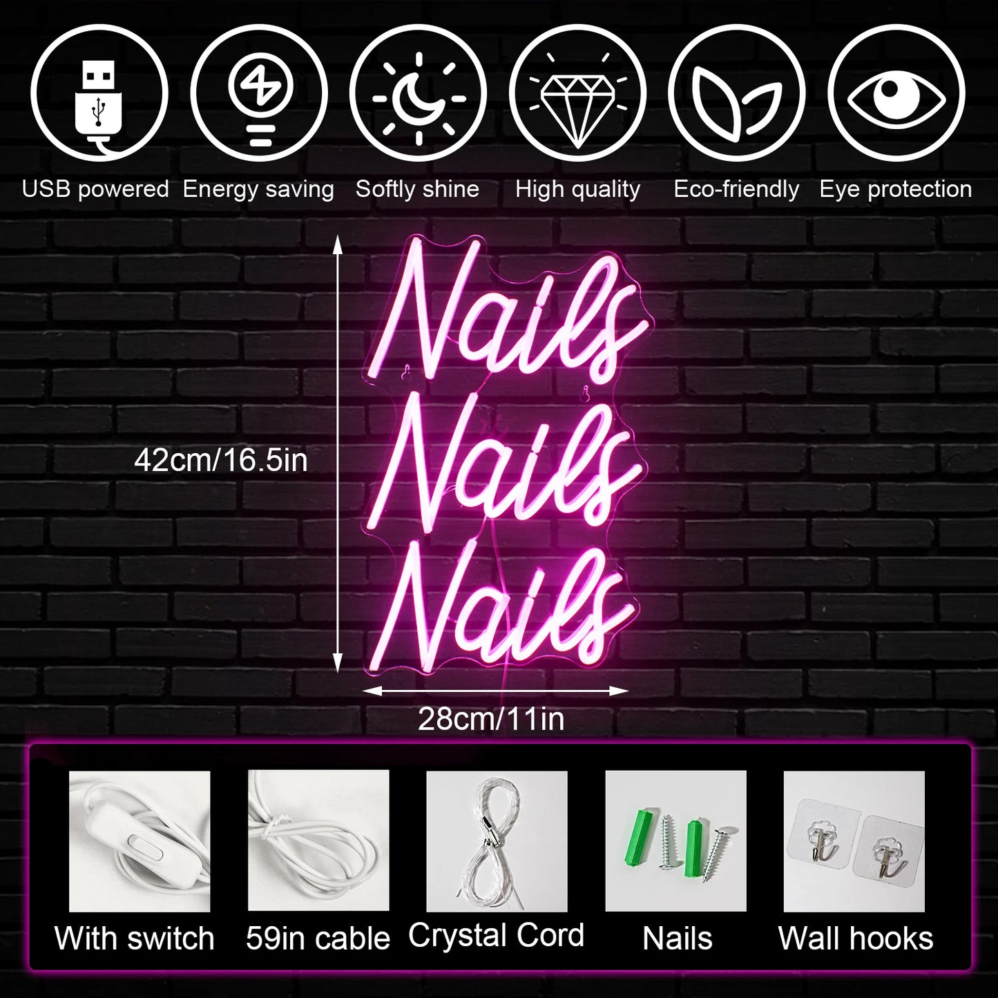 Nails 5V USB LED Ljusskylt - Prisvärd