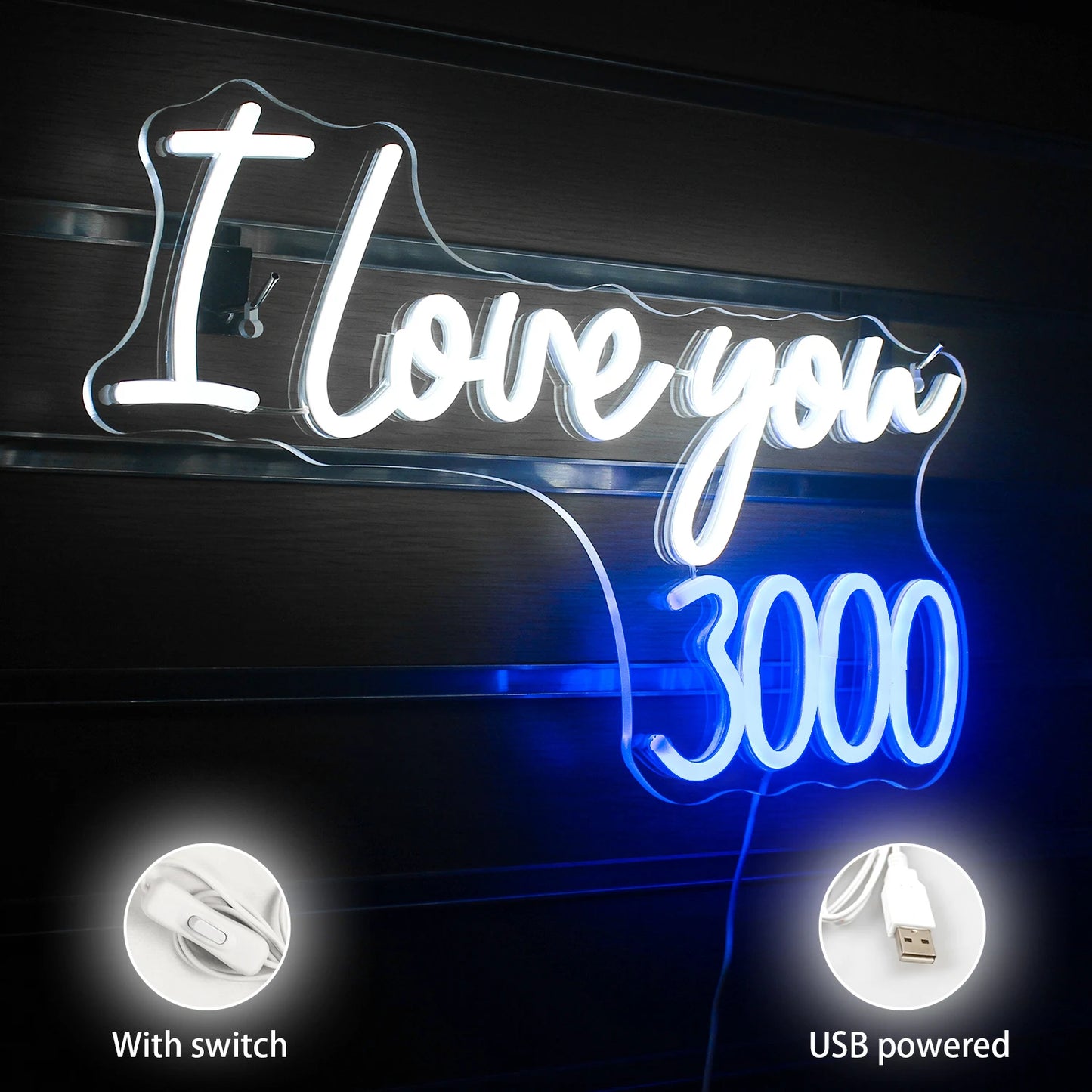 I Love You 3000 Times 5V USB LED Ljusskylt - Budgetvänlig