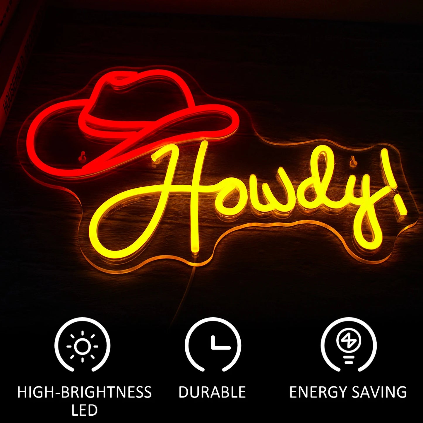 Howdy Cowboyhatt 5V USB LED Ljusskylt - Budgetvänlig